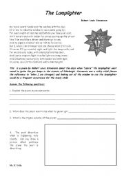 English Worksheet: Poetry - The Lamplighter 