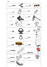 English Worksheet: fill in the beginnig sound of each picture