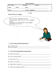 English Worksheet: English test about personal information