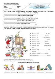 English Worksheet: prepositions of place,simple present tense