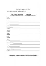 English Worksheet: Getting to know each other