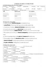 English Worksheet: LINKING WORDS-CONJUNCTIONS