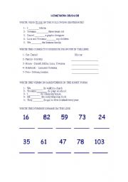English Worksheet: VERB TO BE, POSSESIVE PRONOUNS, NUMBERS