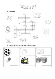 English Worksheet: Objects crossword