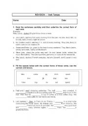 English worksheet: Verb Tense Revision