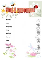 English Worksheet: Synonyms (simple adjectives)