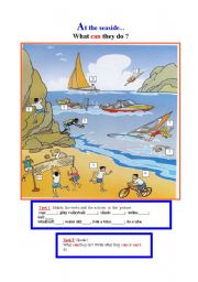 English Worksheet: What can they do ? At the seaside...