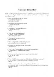 English Worksheet: Chocolate Trivia Quiz