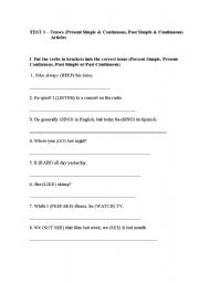 English worksheet: Test 1 - Tenses, Articles