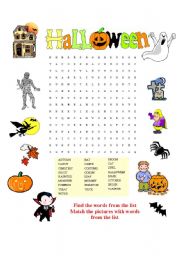 English Worksheet: Halloween wordsearch