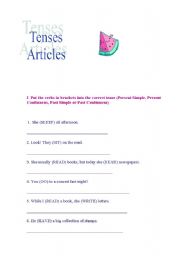 English worksheet: Tenses, Articles
