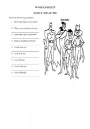 English worksheet: Body  Health questions