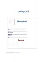 English worksheet: Identity card