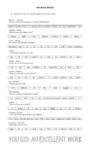 English Worksheet: cutouts of reported speech