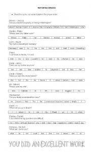 English worksheet: cutouts of reported speech