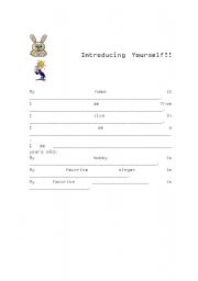 English Worksheet: Introducing Yourself. Self Introduction
