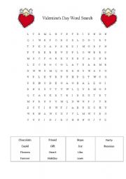 English worksheet: Valentines Day Word Search
