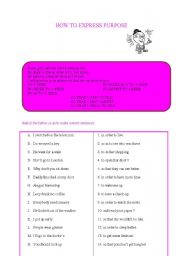 English Worksheet: How to express purpose