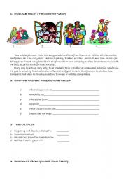 English Worksheet: Reading Comp. about a family
