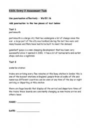 English Worksheet: Entry 2 Assessment Task on Punctuation for ESOL