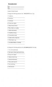 English worksheet: Test Present Simple