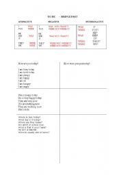 English worksheet: simple past - to be