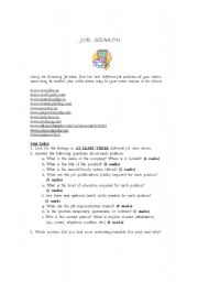 English worksheet: JOB SEARCH ASSIGNMENT