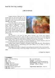 English Worksheet: Life in Space - written test