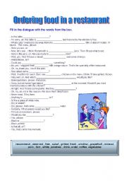 English Worksheet: ordering food in a restaurant