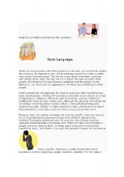 English Worksheet: Body Language Reading plus questions