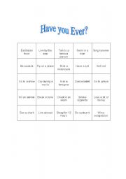 English Worksheet: Have you ever? Bingo