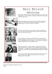 English Worksheet: MARY MCLEAD BETHUNE-READING COMPREHENSION