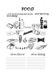 English Worksheet: Food - how much, how many