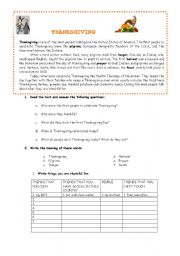 English Worksheet: AMERICAN THANKSGIVING