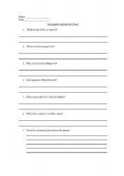 English worksheet: Endangered Species Questionaire