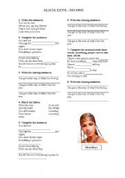 English Worksheet: No one, by Alicia Keys