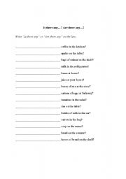 English Worksheet: Is there / are there any... - count vs. non-count food words