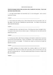 English Worksheet: newspaper headlines