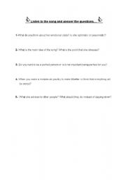 English worksheet: Listening plan(song)Nobody is perfect by Hannah Montana-QUESTIONS ABOUT IT