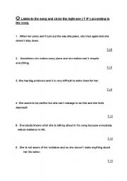 English Worksheet: Listening plan(song)Nobody is perfect by Hannah Montana-TRUE/FALSE
