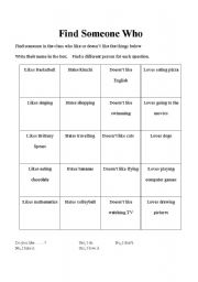 English worksheet: Likes and dislikes