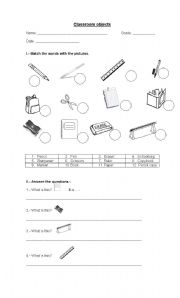 English Worksheet: Classroom objects