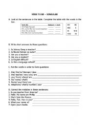 English Worksheet: To Be