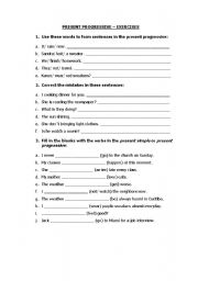 English worksheet: Present continuous (progressive)