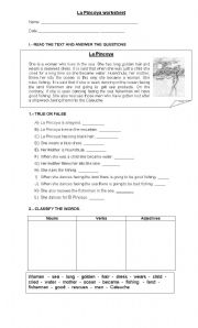 English worksheet: The Pincoya Leyend