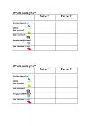 English Worksheet: Where were you...?