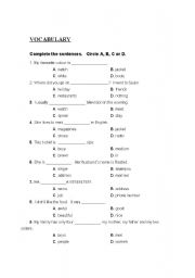 English worksheet: Vocabulary test for the beginners