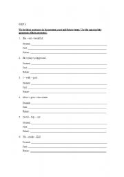 English worksheet: Simple present, past and future tense