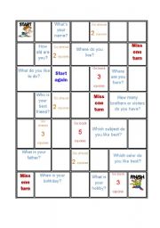 English Worksheet: Personal game