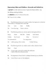 English worksheet: Gerunds and Infinitives: Expressing Likes and Dislikes